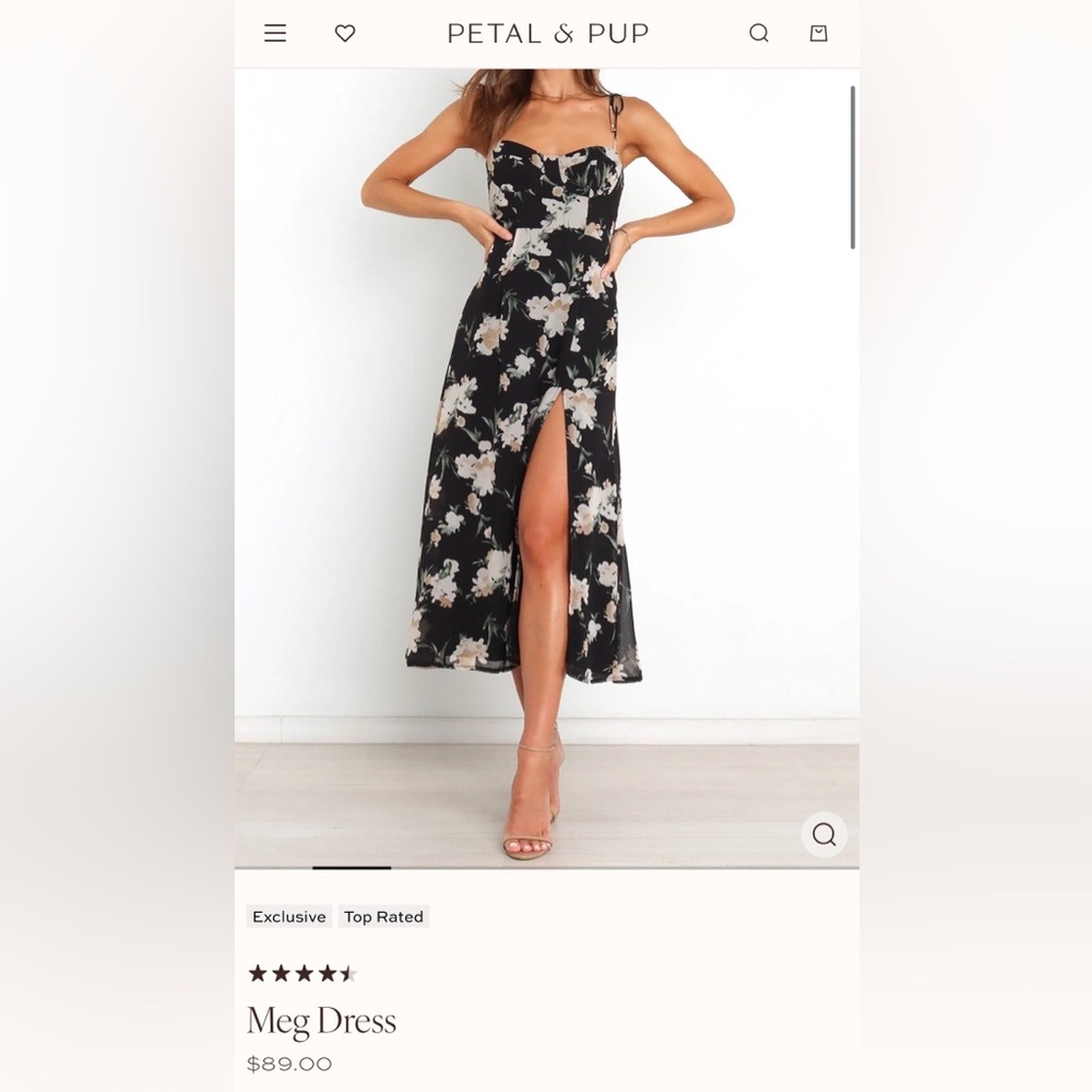 Petal & Pup Black and Cream Floral Midi Dress